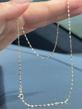 10K Solid Gold Mirror Link Chain 16inch 1.3 mm New In Box Yellow Gold